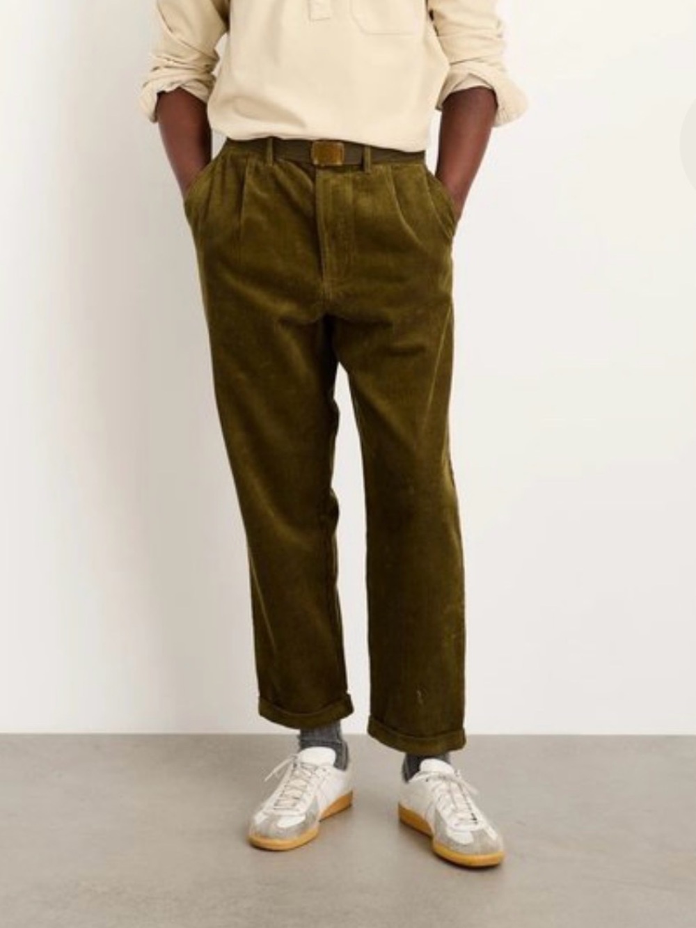 Alex Mill Olive Green Corduroy Pleated Trousers